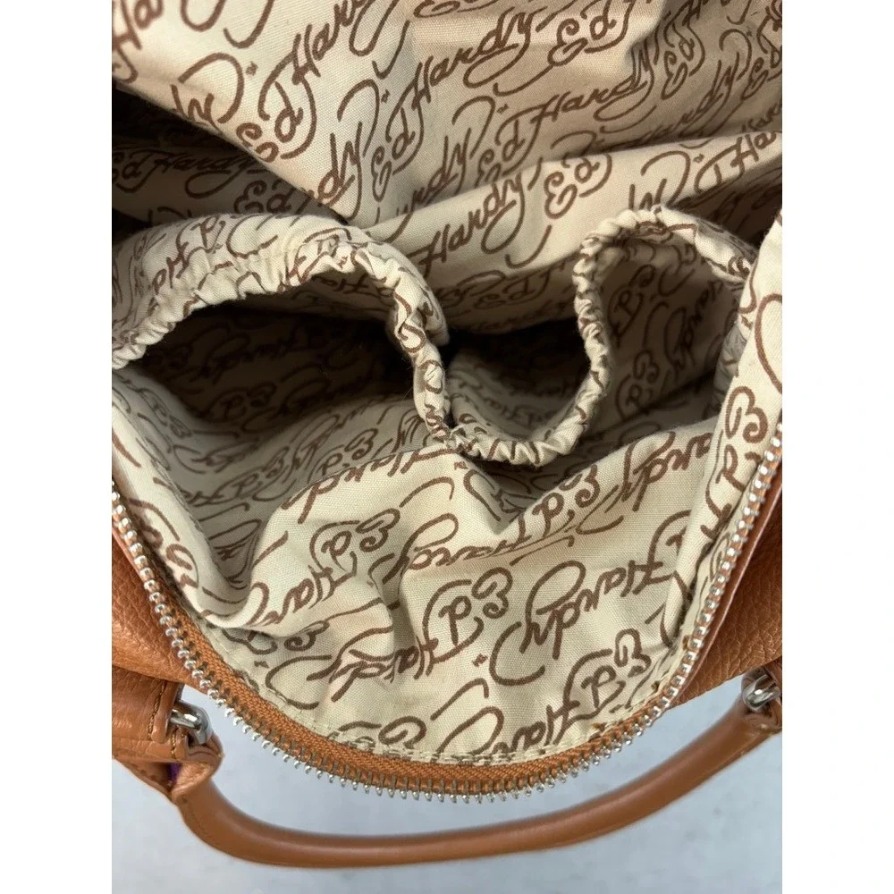 Ed Hardy Satchel Bag Tan Tattoo Graphic Rhinestone Love Eternal Y2K Retro